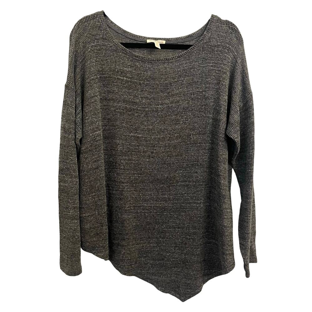 Eileen Fisher Open Knit Asymmetric Sweater M Cotton Melange Mesh Lagenlook Grung - Picture 2 of 11